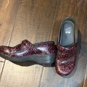 Dansko Black and Red Floral Mules